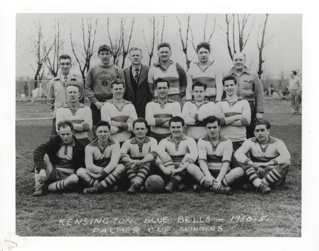 The Kensington Blue Bells in 1950-51. Oliver is in the second row, first on the right. Photo courtesy of Len Oliver.