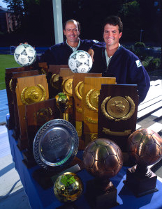 Anson Dorrance, right, has made UNC women’s soccer the foremost collegiate sports dynasty with 22 national championships. (Courtesy UNC)