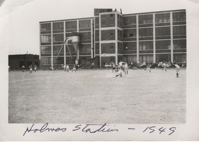 Holmes Stadium, home of the ASL's Philadelphia Nationals, in 1949. Pictured is Lighthouse Boys Club in action. Photo courtesy of Len Oliver.