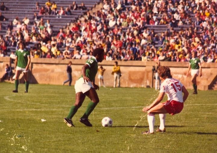 O'Neill defending Pele at the Yale Bowl, 1977. (Photo: Personal Collection of Hugh O'Neill)