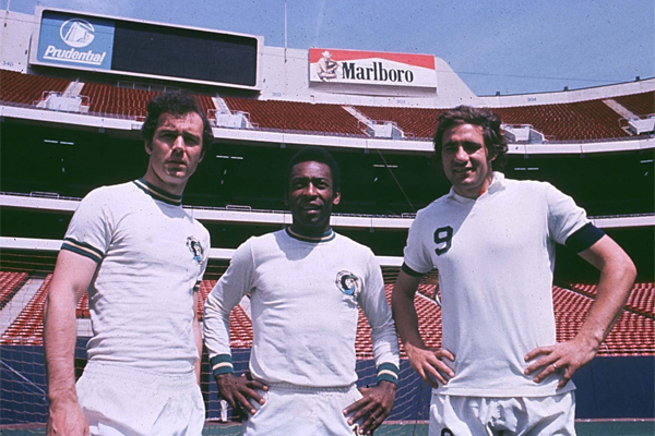 Franz Beckenbauer, Pele, and Giorgio Chinaglia. Photo courtesy of nasljerseys.com