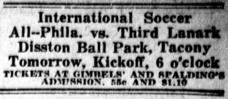 Ad for the Philadelphia game in the Public Ledger, July 15, 1921