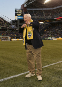 In 2013 Robertson was presented the Golden Scarf by Sounders FC. Photo courtesy Sounders FC)
