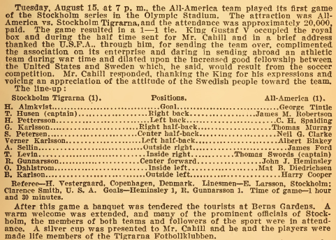 Tigrarna-USA match report in the 1916-17 Spalding Guide