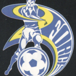 Logo for the Cleveland Force club with a soccer ball and soccer player