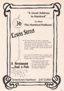 Advertisement for a bar and restaurant called 36 Lewis Street in Hartford, Connecticut