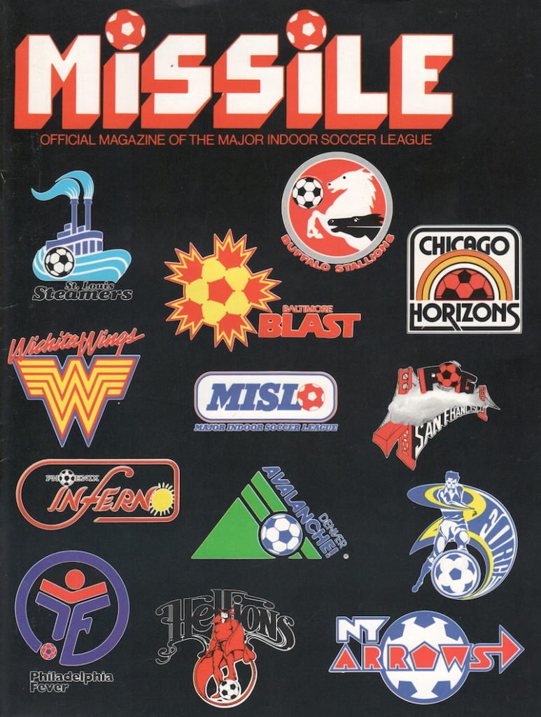 Missile magazine cover with the logos of 13 MISL teams