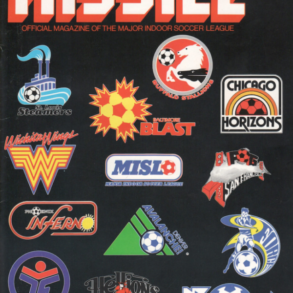 Missile magazine cover with the logos of 13 MISL teams