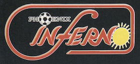 Logo for the Phoenix Inferno with a soccer ball and a sun