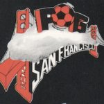 San Francisco Fog team logo with fog and the golden gate bridge and a soccer ball
